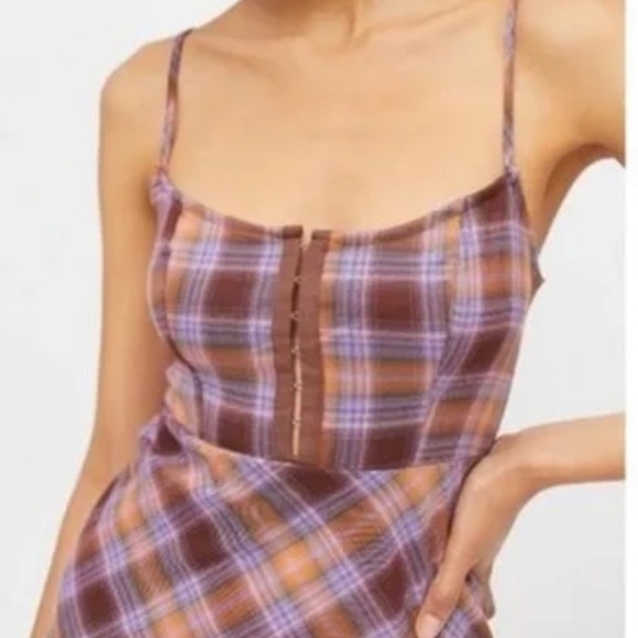 NEW Urban Outfitters Keya Purple Orange Plaid Sleeveless Mini Dress - Picture 2 of 8